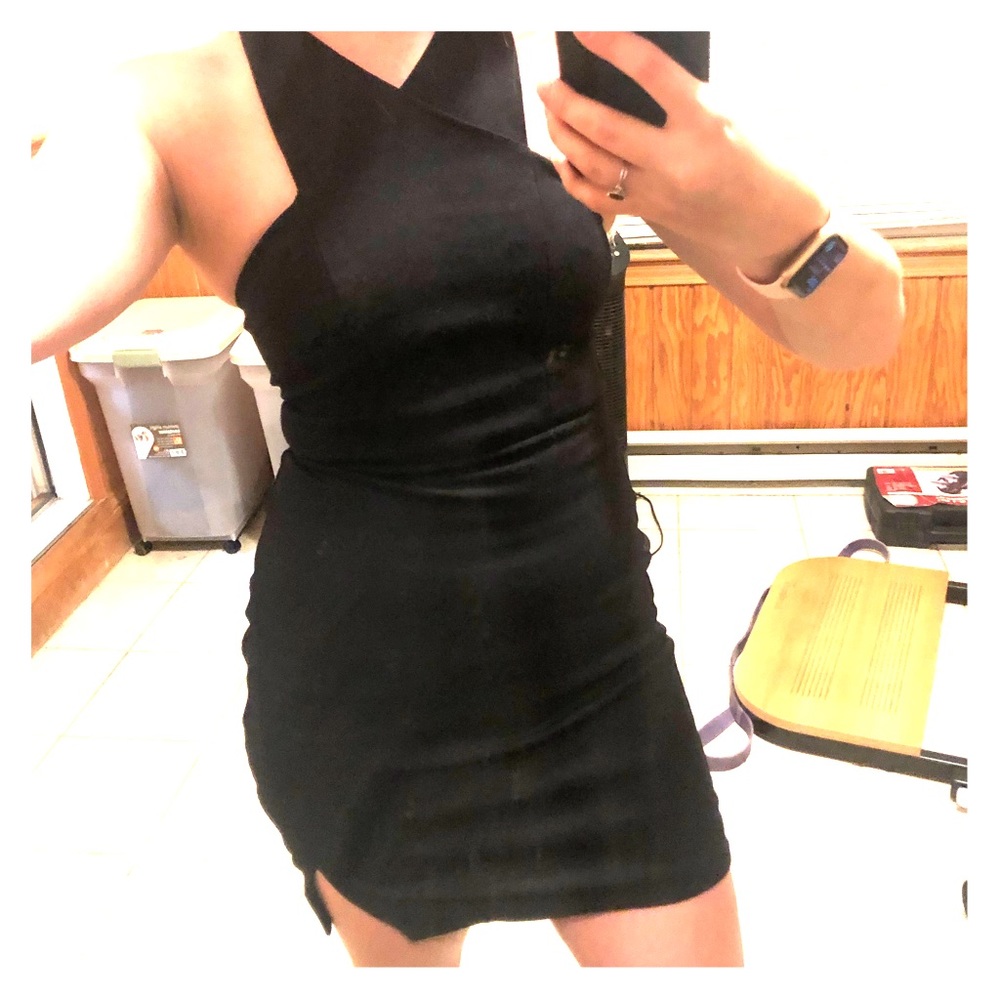 EXPRESS black mini dress,front slit, back zipper.